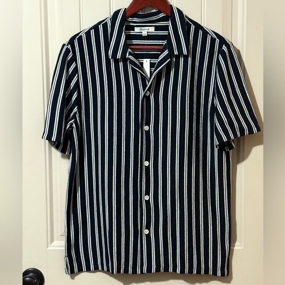 Madewell Blue/Gray/White Lisbon Short Sleeve Button Up Shirt NWT